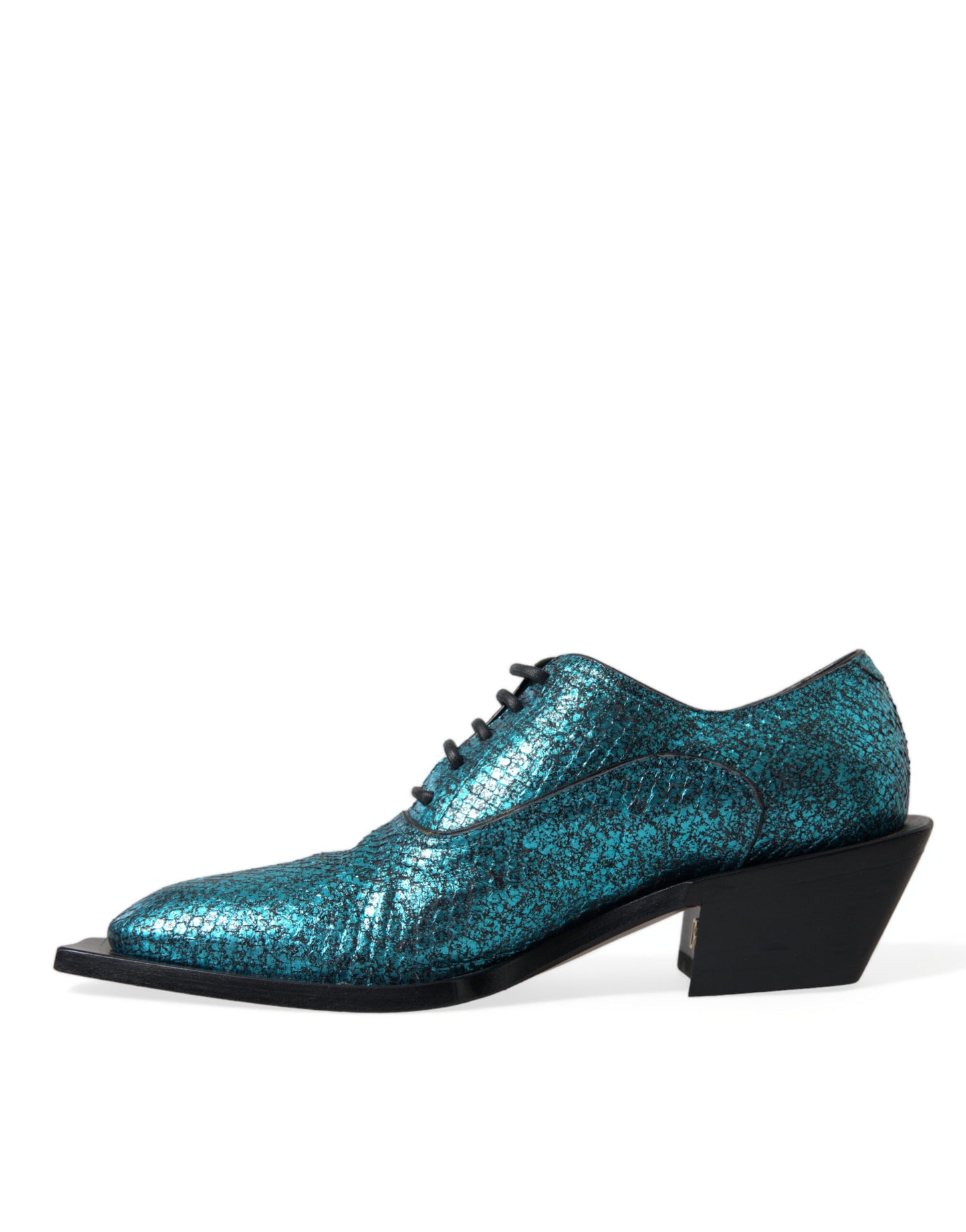 Dolce &amp; Gabbana – Blaue Derby-Absatzschuhe aus Leder mit Blockabsatz