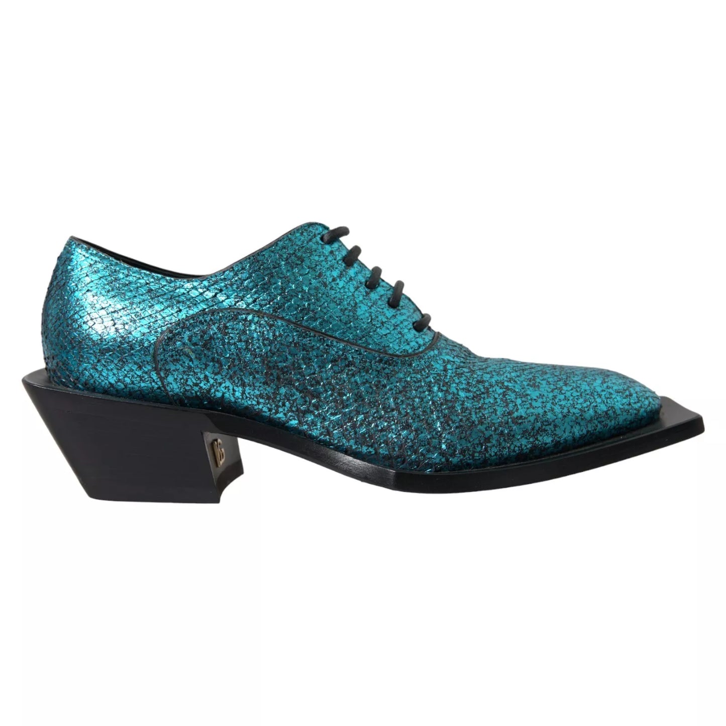 Dolce &amp; Gabbana – Blaue Derby-Absatzschuhe aus Leder mit Blockabsatz