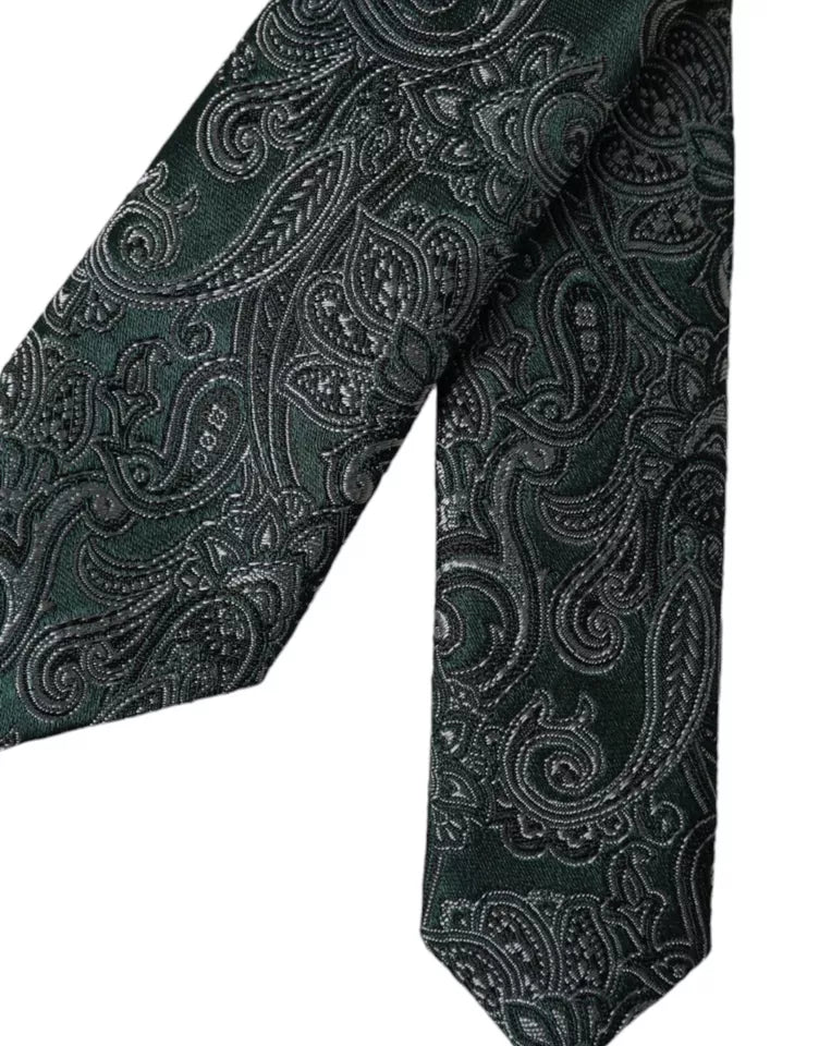 Dolce & Gabbana Green Floral Pattern 100% Silk Adjustable Men Tie