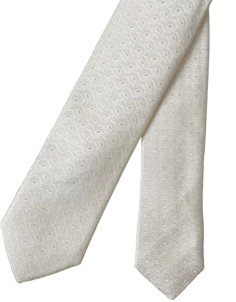 Dolce & Gabbana Off White Patterned Silk Adjustable Men Tie