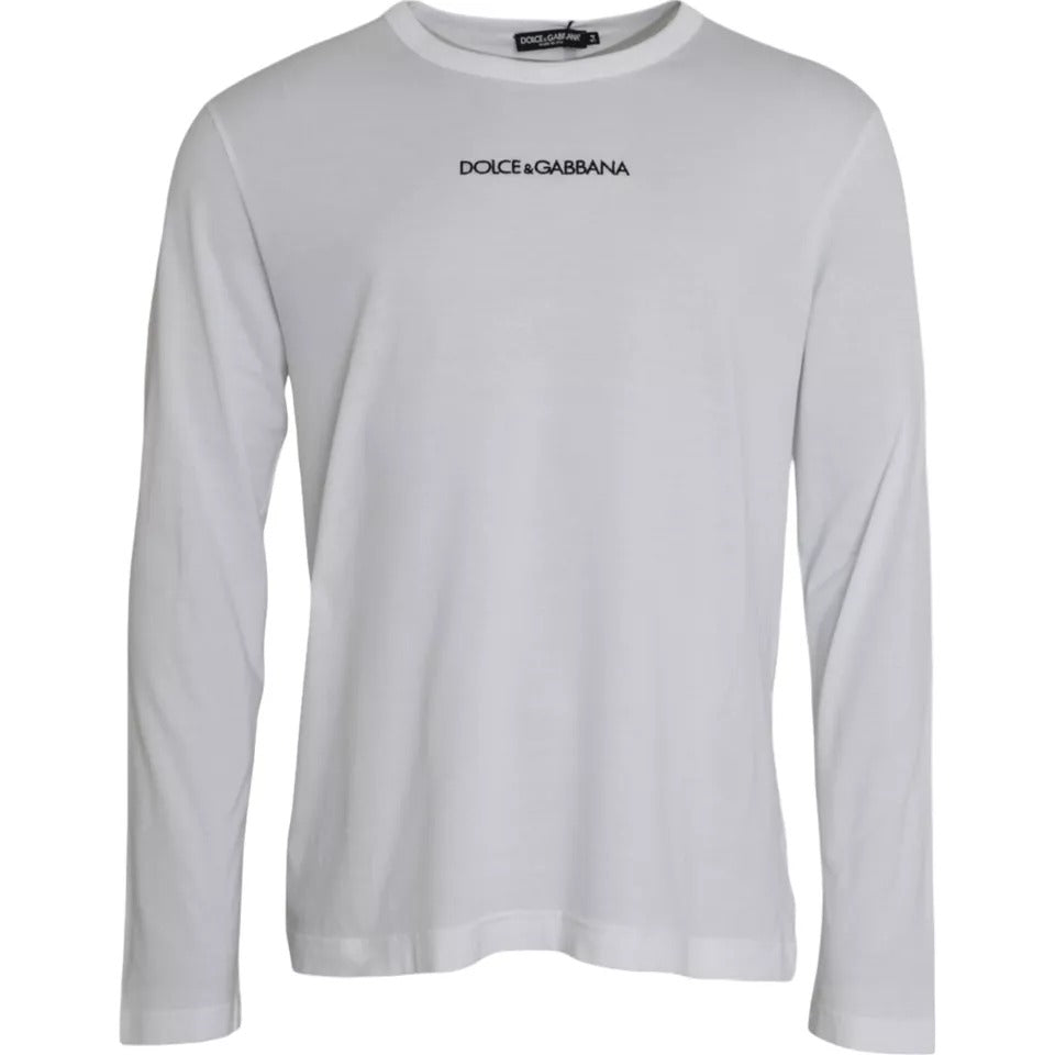 Dolce & Gabbana White Logo Cotton Crew Neck Pullover Sweater