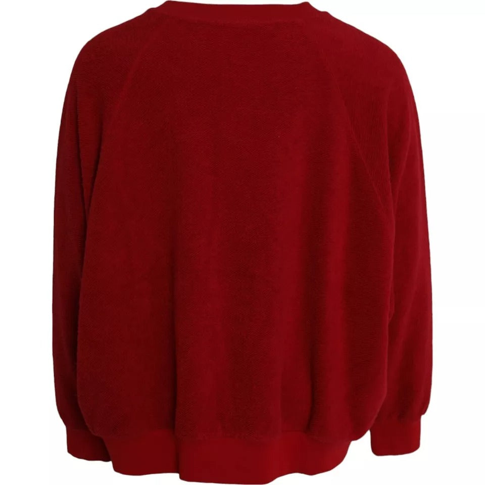 Dolce & Gabbana Red Logo Cotton Crew Neck Pullover Sweater