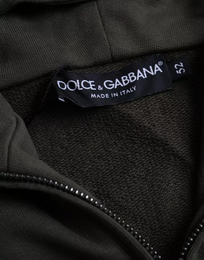 Dolce &amp; Gabbana – Armygrüner Kapuzenpullover mit durchgehendem Reißverschluss und Logo