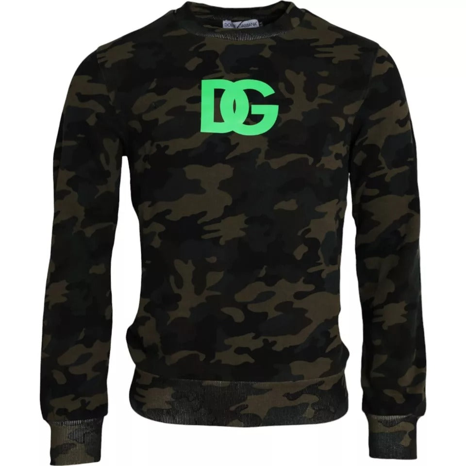 Dolce &amp; Gabbana – Schwarzer Pullover mit Rundhalsausschnitt und Camouflage-Muster