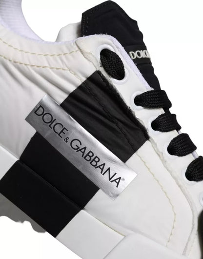 Dolce &amp; Gabbana Weiße und schwarze Leder-Sneaker-Schuhe für Damen