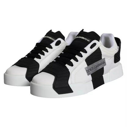 Dolce &amp; Gabbana Weiße und schwarze Leder-Sneaker-Schuhe für Damen