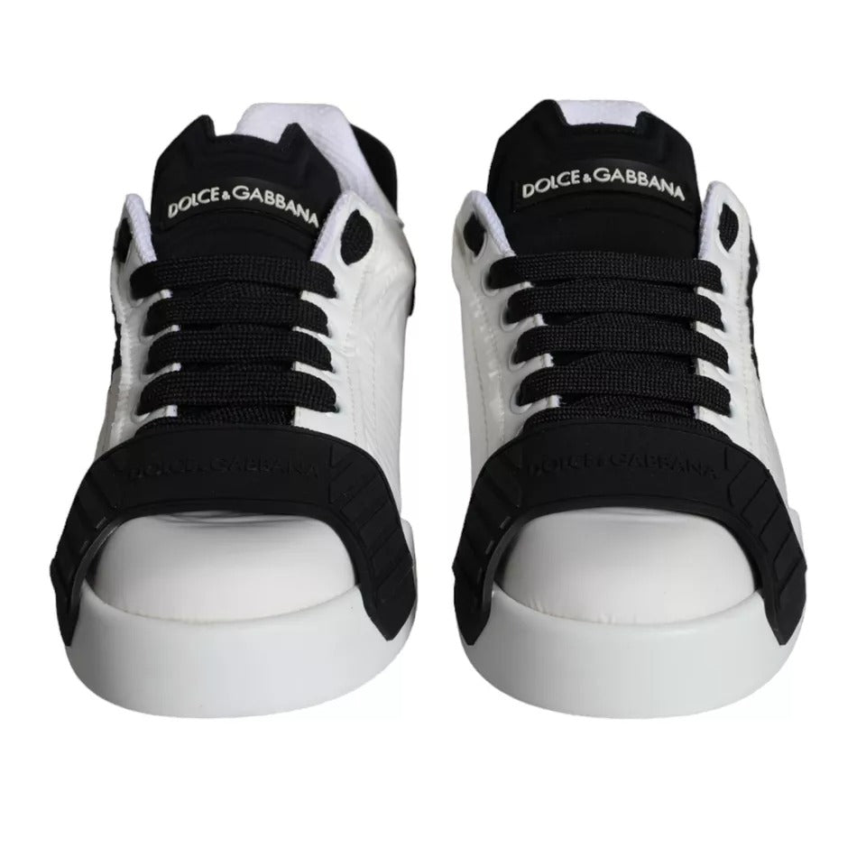 Dolce & Gabbana White Black Leather Low Top Women Sneaker Shoes