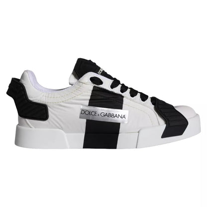 Dolce &amp; Gabbana Weiße und schwarze Leder-Sneaker-Schuhe für Damen