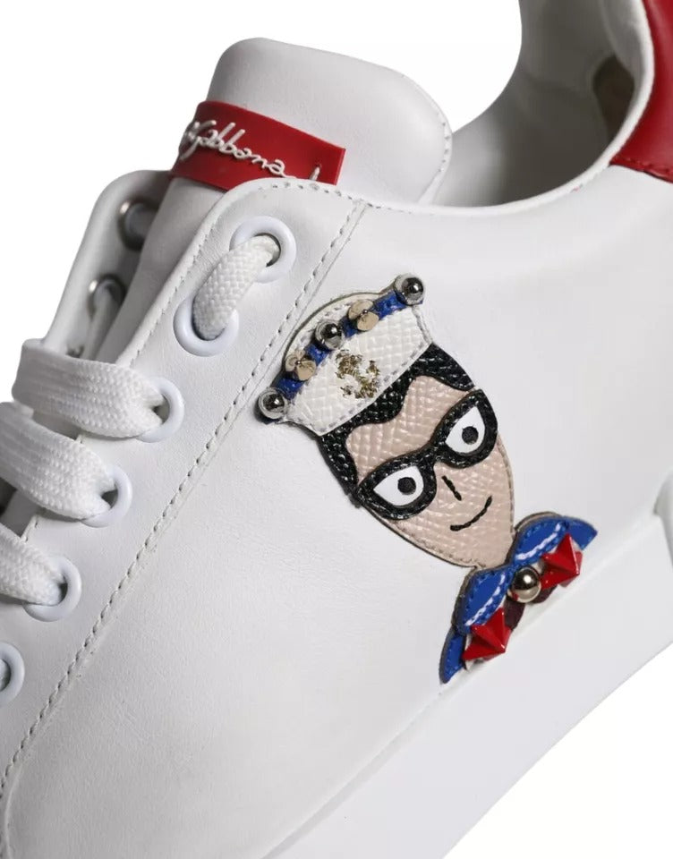 Dolce &amp; Gabbana – Portofino-Sneakers aus Kalbsleder mit weißem Patch und Nappaleder