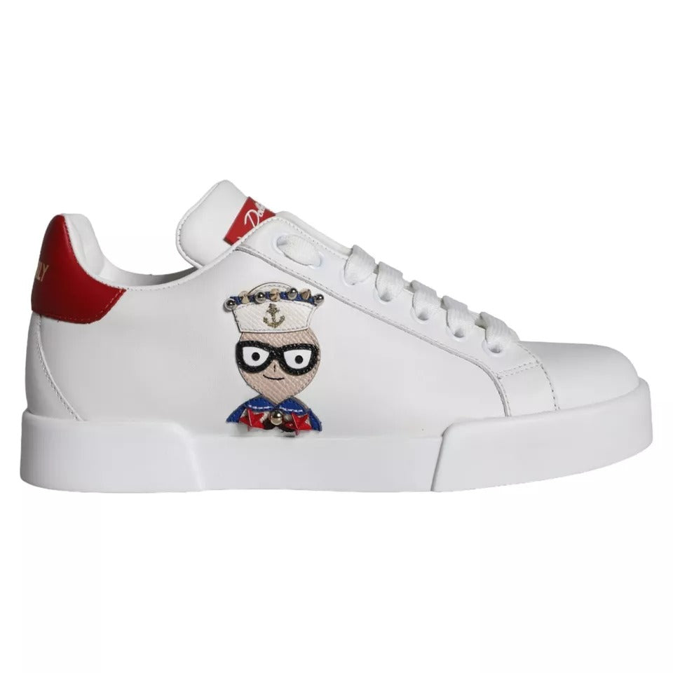 Dolce &amp; Gabbana – Portofino-Sneakers aus Kalbsleder mit weißem Patch und Nappaleder