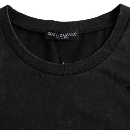 Dolce &amp; Gabbana – Schwarzes Baumwoll-T-Shirt mit Rundhalsausschnitt und grafischem Print