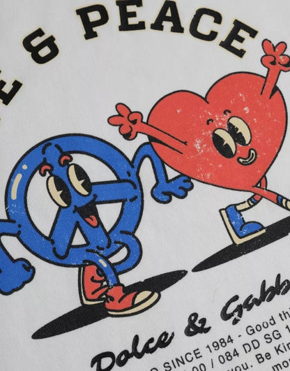 Dolce &amp; Gabbana Weißes T-Shirt mit Rundhalsausschnitt aus Baumwolle mit „Love &amp; Peace“-Print