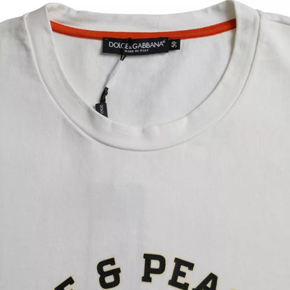 Dolce &amp; Gabbana Weißes T-Shirt mit Rundhalsausschnitt aus Baumwolle mit „Love &amp; Peace“-Print