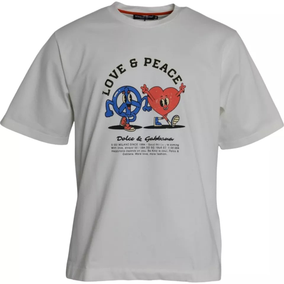 Dolce &amp; Gabbana Weißes T-Shirt mit Rundhalsausschnitt aus Baumwolle mit „Love &amp; Peace“-Print