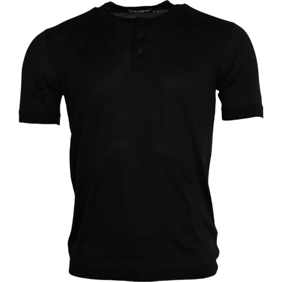 Dolce & Gabbana Black Silk Round Neck Short Sleeve T-shirt