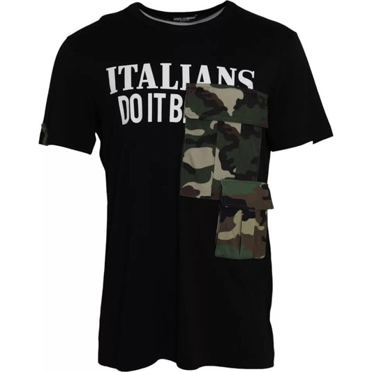 Dolce &amp; Gabbana – Schwarzes, kurzärmliges T-Shirt aus Camouflage-Baumwolle