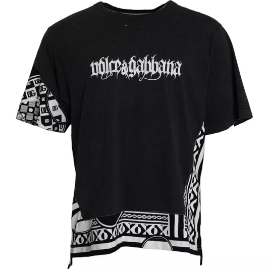 Dolce &amp; Gabbana – Schwarzes, kurzärmliges Baumwoll-T-Shirt mit grafischem Aufdruck