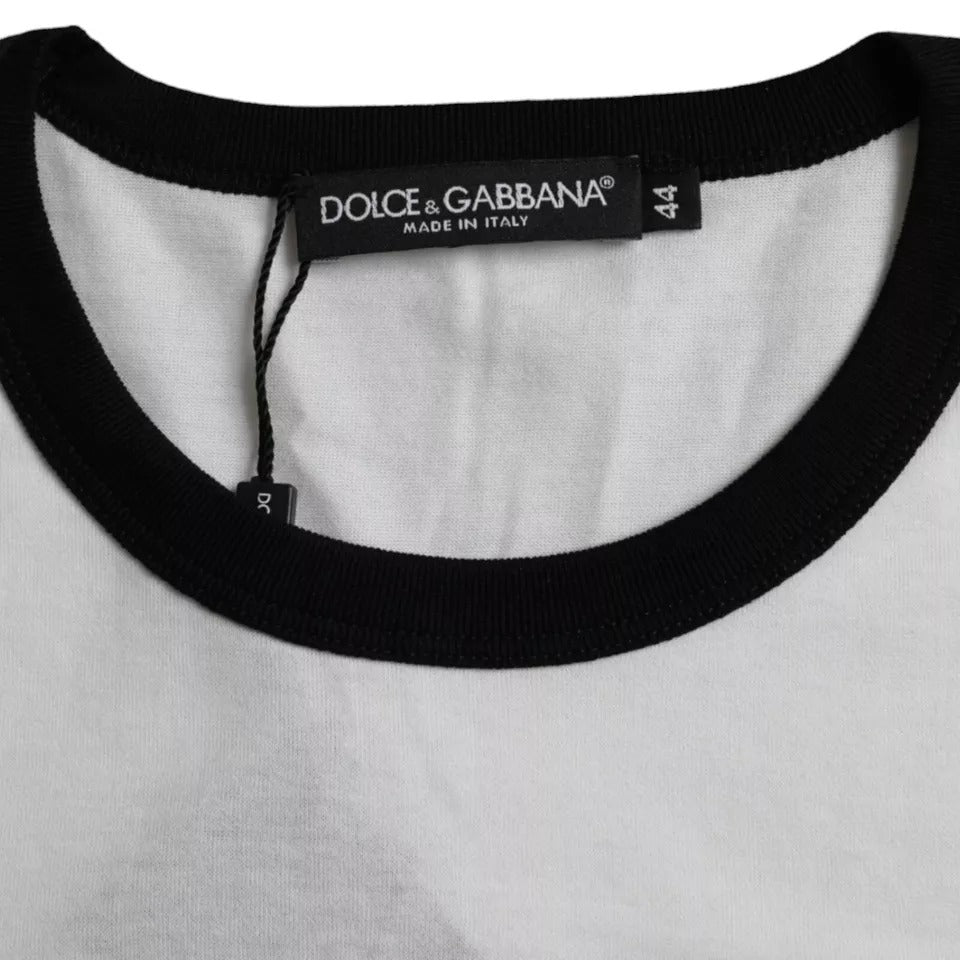 Dolce &amp; Gabbana – Kurzärmliges T-Shirt aus Baumwolle mit Jazz-Print in Schwarz und Weiß