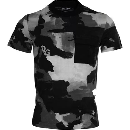 Dolce &amp; Gabbana Mehrfarbiges Camouflage-T-Shirt aus Baumwolle mit Rundhalsausschnitt