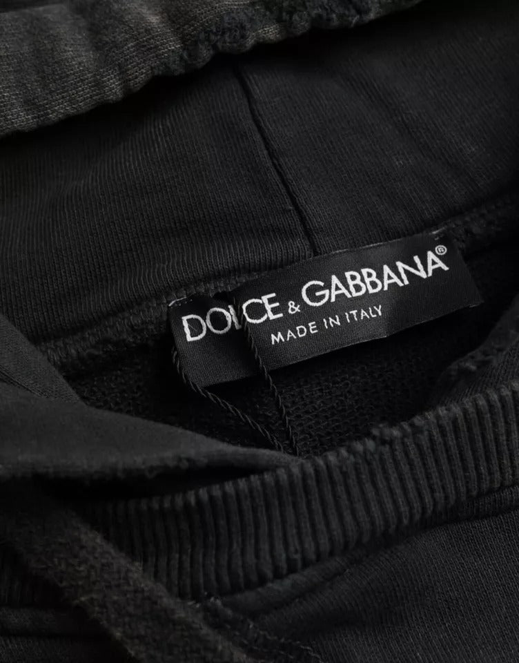 Dolce &amp; Gabbana – Kurzes T-Shirt aus schwarzer Baumwolle mit Kapuze und kurzen Ärmeln