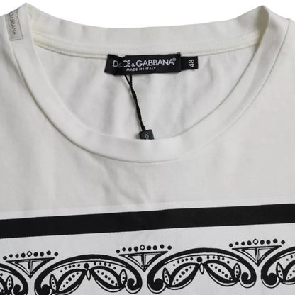 Dolce &amp; Gabbana Weißes T-Shirt aus Baumwolle mit kurzen Ärmeln und Bandana-Print für Herren