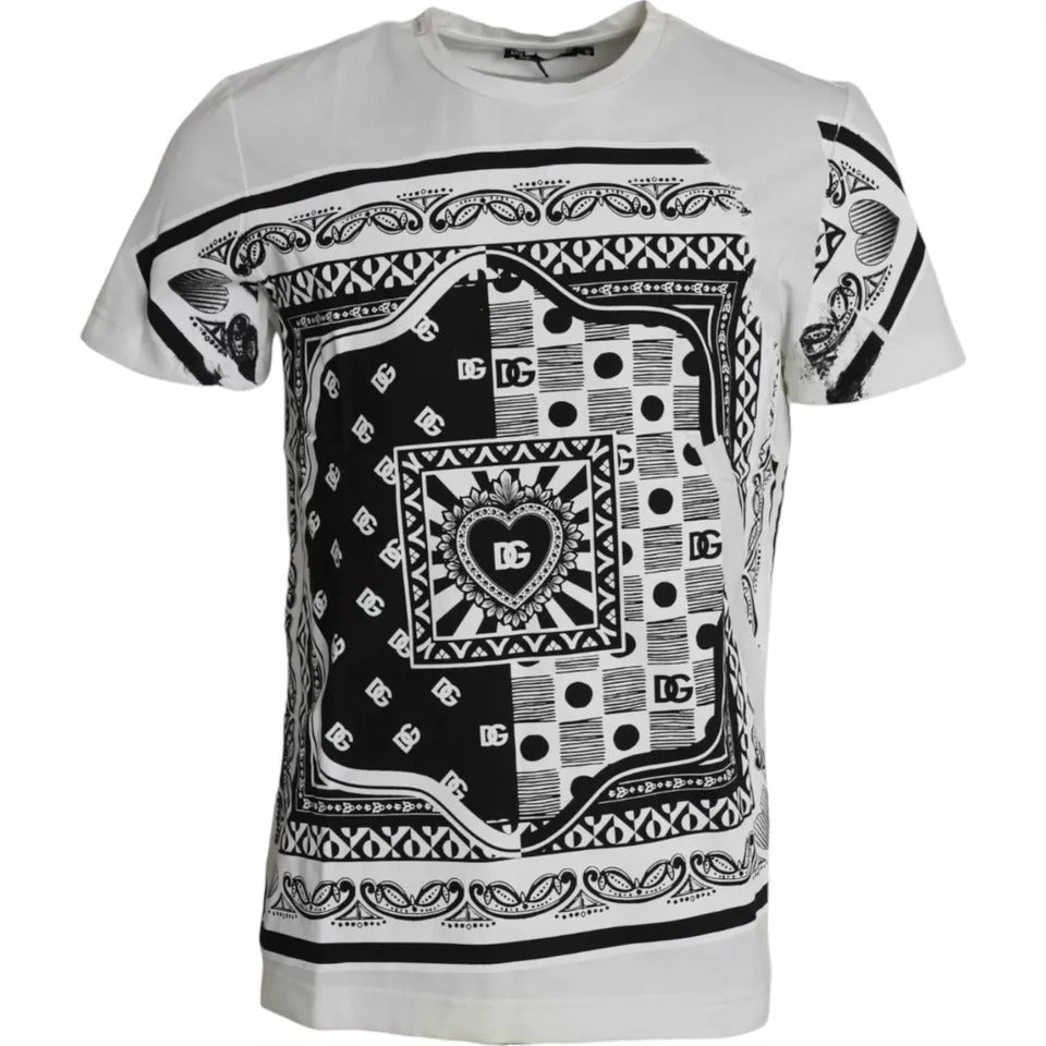 Dolce &amp; Gabbana Weißes T-Shirt aus Baumwolle mit kurzen Ärmeln und Bandana-Print für Herren