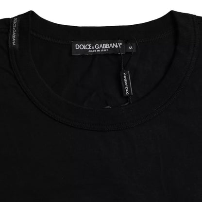 Dolce &amp; Gabbana – Schwarzes T-Shirt aus Baumwolle mit Rundhalsausschnitt und Logoprägung