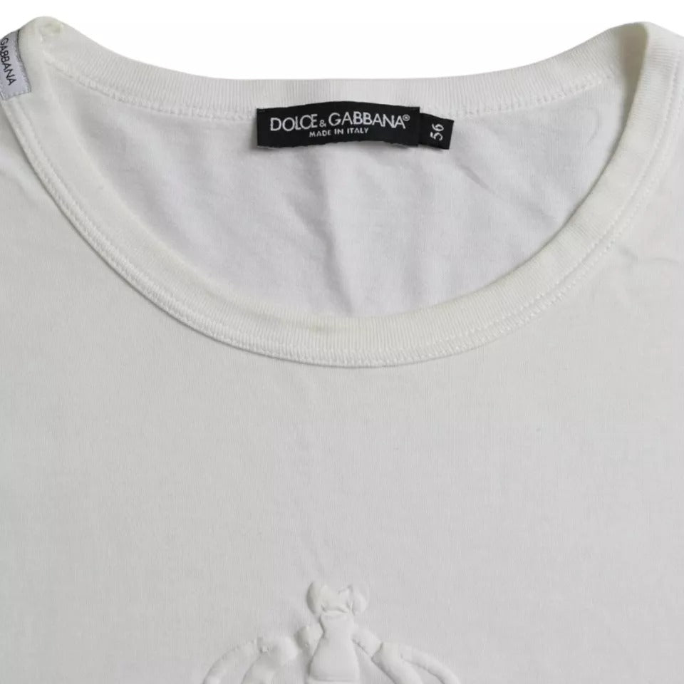 Dolce &amp; Gabbana – Weißes T-Shirt aus Baumwolle mit Rundhalsausschnitt und Logoprägung