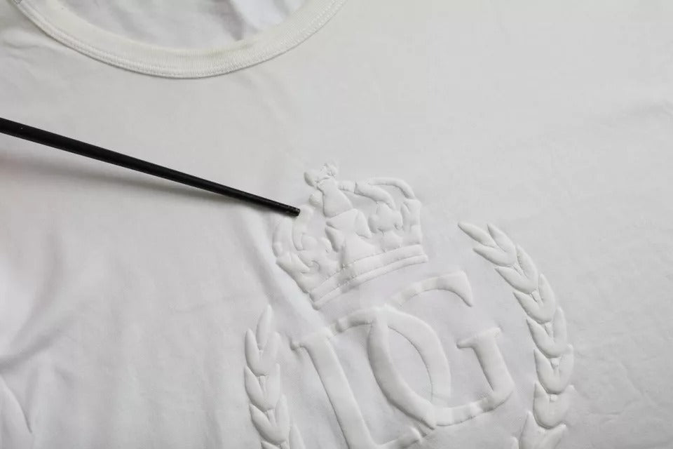 Dolce &amp; Gabbana – Weißes T-Shirt aus Baumwolle mit Rundhalsausschnitt und Logoprägung