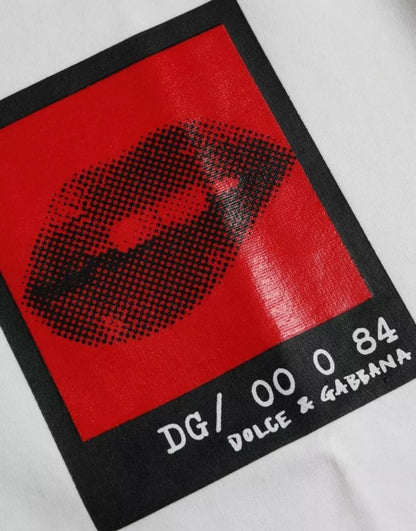 Dolce &amp; Gabbana Weißes T-Shirt aus Baumwolle mit rotem Lippen-Print für Herren