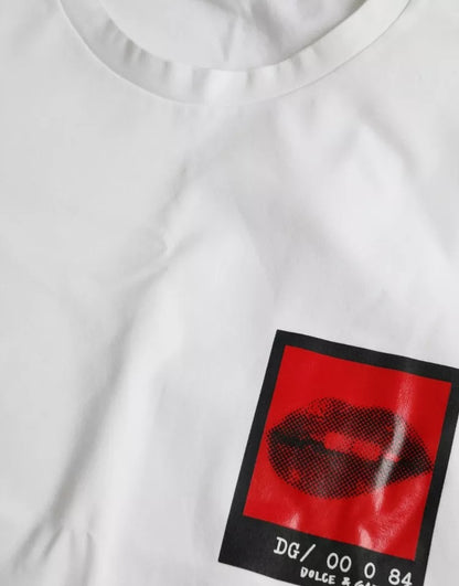 Dolce &amp; Gabbana Weißes T-Shirt aus Baumwolle mit rotem Lippen-Print für Herren