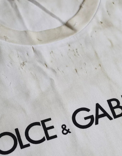 Dolce & Gabbana Off White Logo Cotton Crew Neck T-shirt