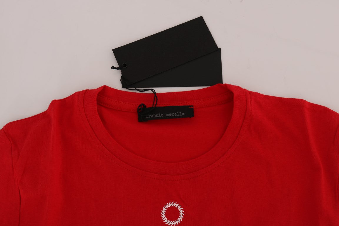 Frankie Morello Chic Red 'RIDERS' Motive Crewneck Tee