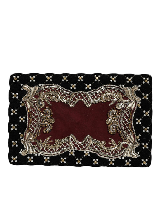 Dolce &amp; Gabbana Bordeaux Schwarz Samt Gold Rahmen Clutch Abendtasche