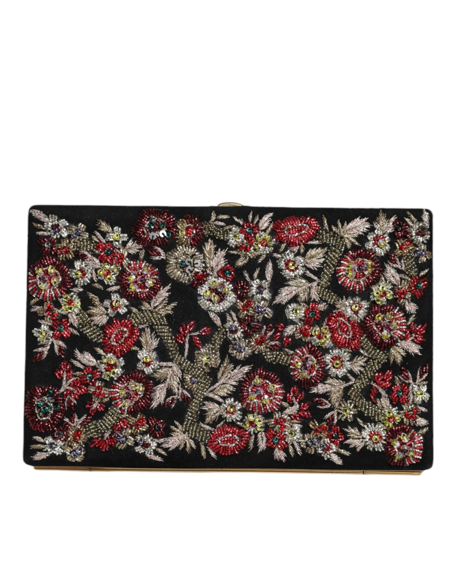 Dolce &amp; Gabbana – Mehrfarbige Clutch mit Blumenmuster und goldenem Rahmen, Abendtasche