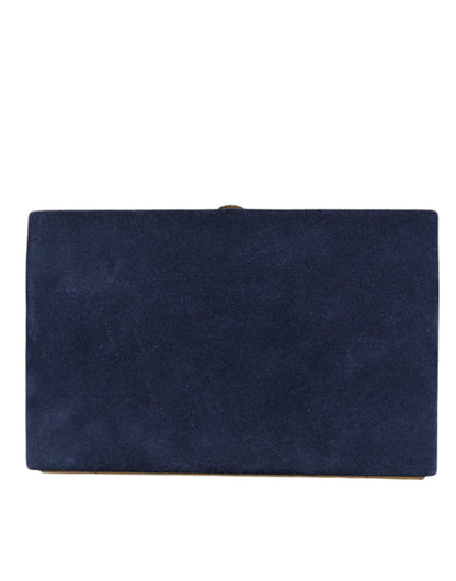 Dolce &amp; Gabbana - Clutch aus Wildleder mit goldenem Rahmen, Abendtasche, Partytasche, Blau