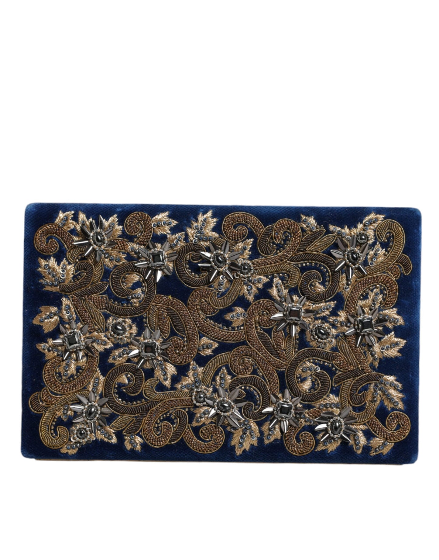 Dolce &amp; Gabbana - Clutch aus blauem Samt mit Goldrahmen, Abendtasche für Partys