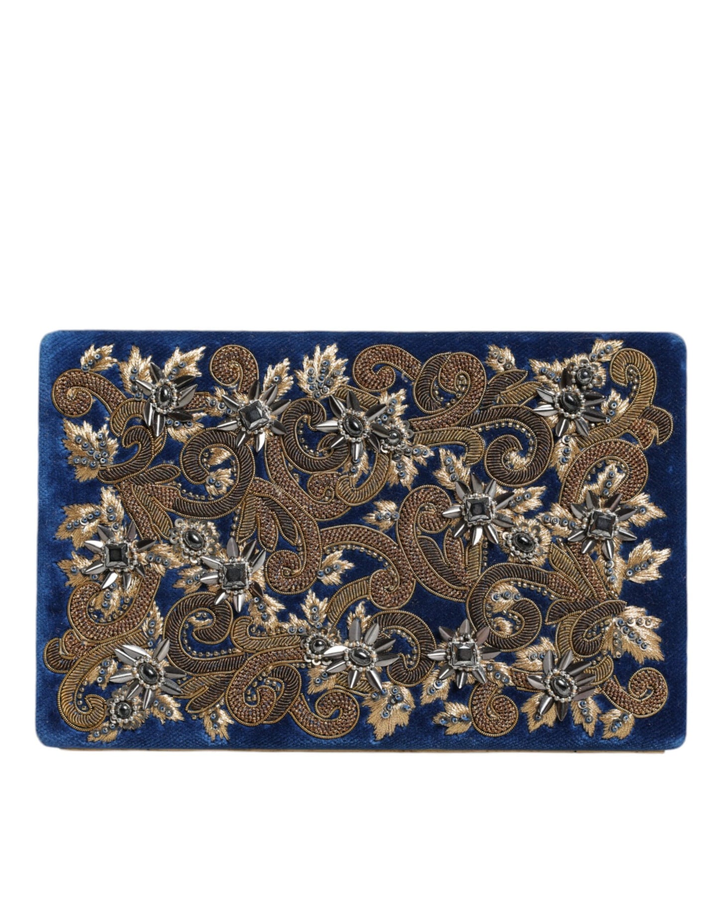 Dolce &amp; Gabbana - Clutch aus blauem Samt mit Goldrahmen, Abendtasche für Partys