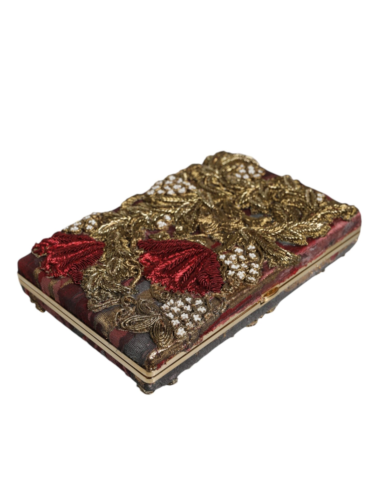 Dolce &amp; Gabbana – Abendtasche mit Clutch und goldenem Jacquard-Blumenmuster und goldenem Rahmen