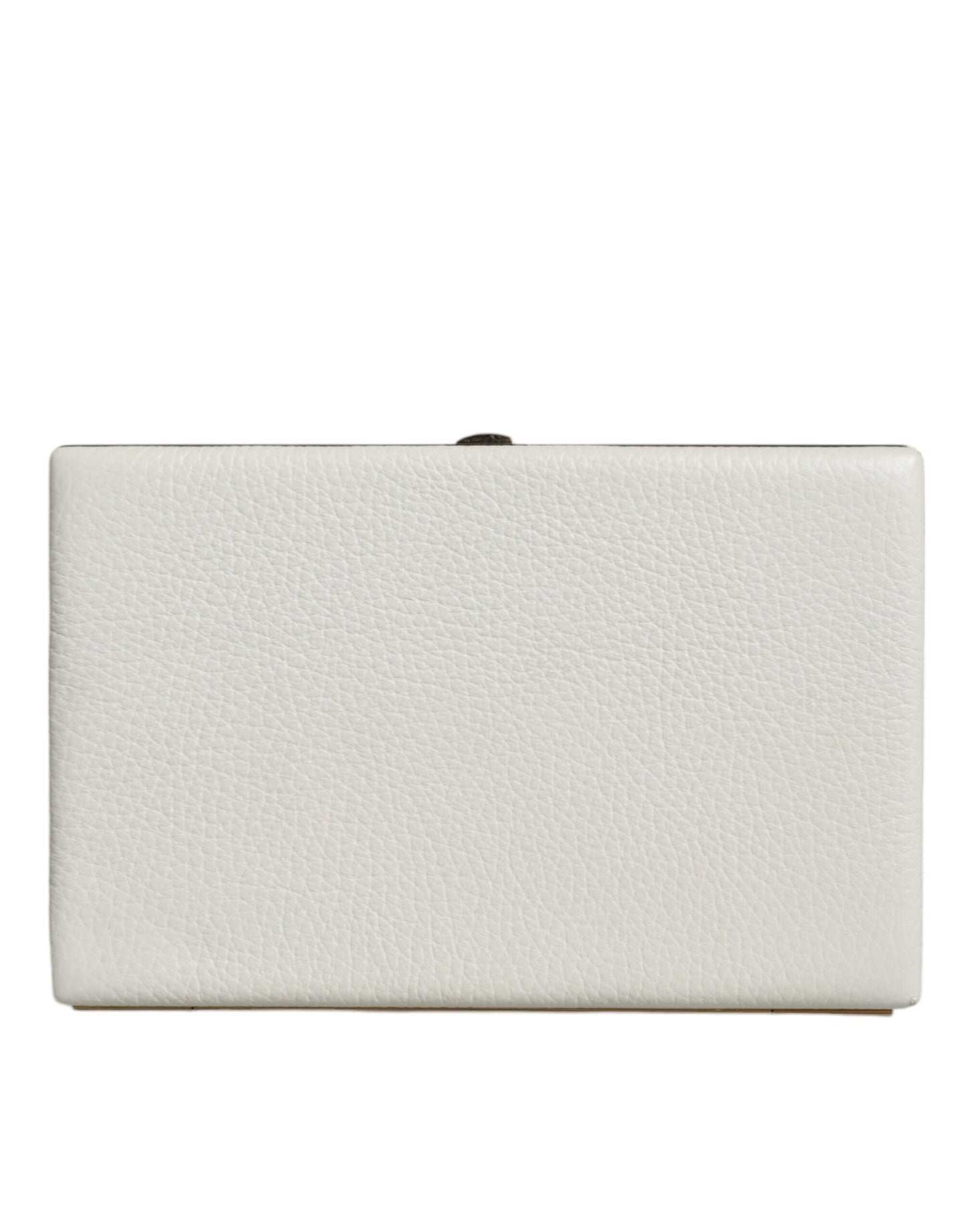 Dolce &amp; Gabbana – Clutch aus weißem Leder mit Goldrahmen, Abendtasche