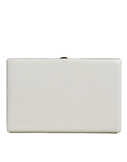 Dolce &amp; Gabbana – Clutch aus weißem Leder mit Goldrahmen, Abendtasche