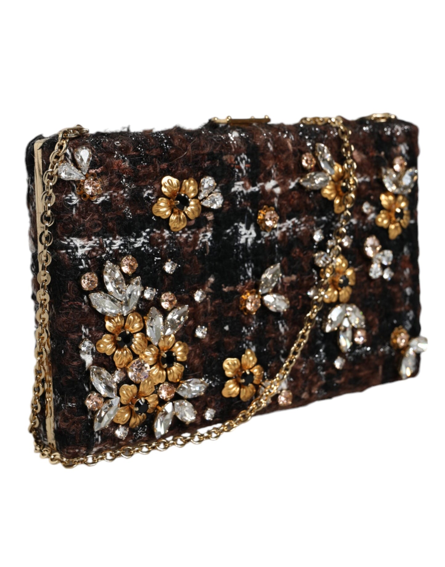 Dolce &amp; Gabbana Mehrfarbige Tweed-Clutch mit Blumenmuster, Abend- und Partytasche, Umhängetasche