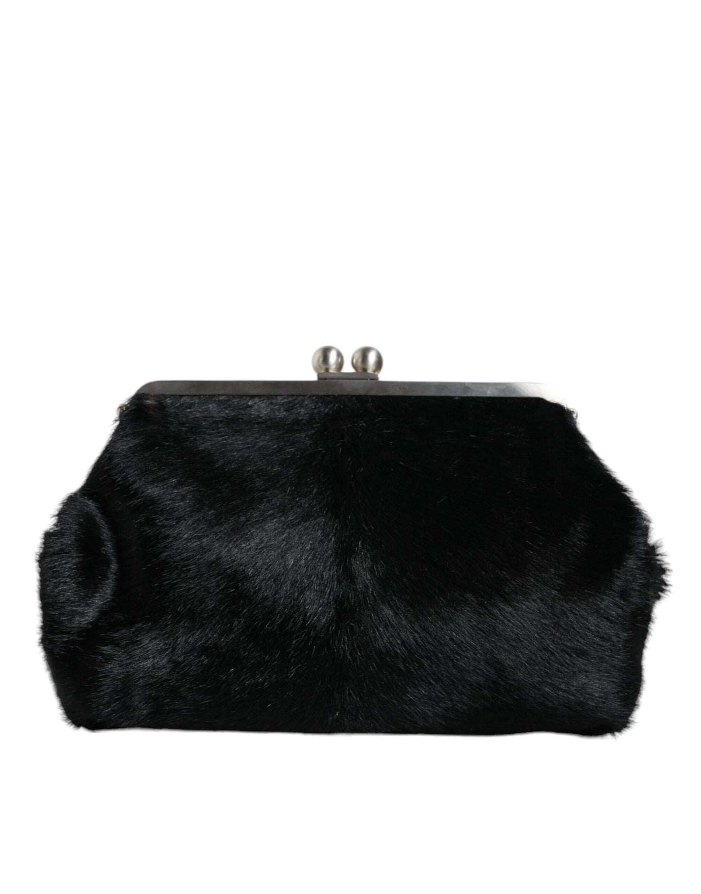 Dolce &amp; Gabbana Schwarze Pelzhandtasche Clutch Geldbörse Beuteltasche