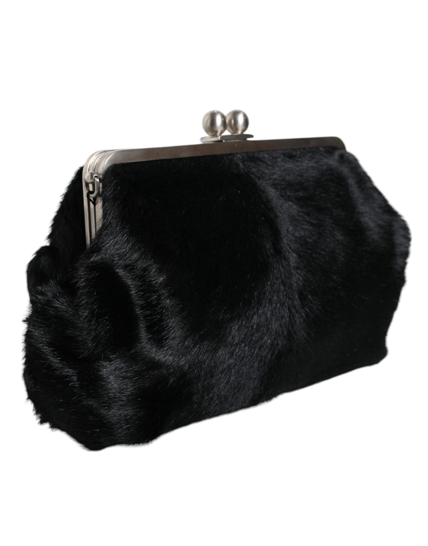 Dolce &amp; Gabbana Schwarze Pelzhandtasche Clutch Geldbörse Beuteltasche