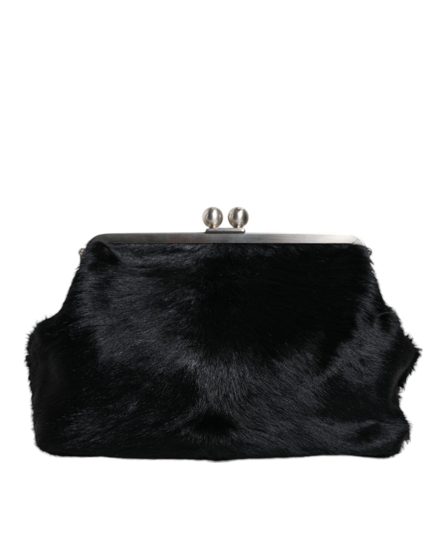 Dolce &amp; Gabbana Schwarze Pelzhandtasche Clutch Geldbörse Beuteltasche