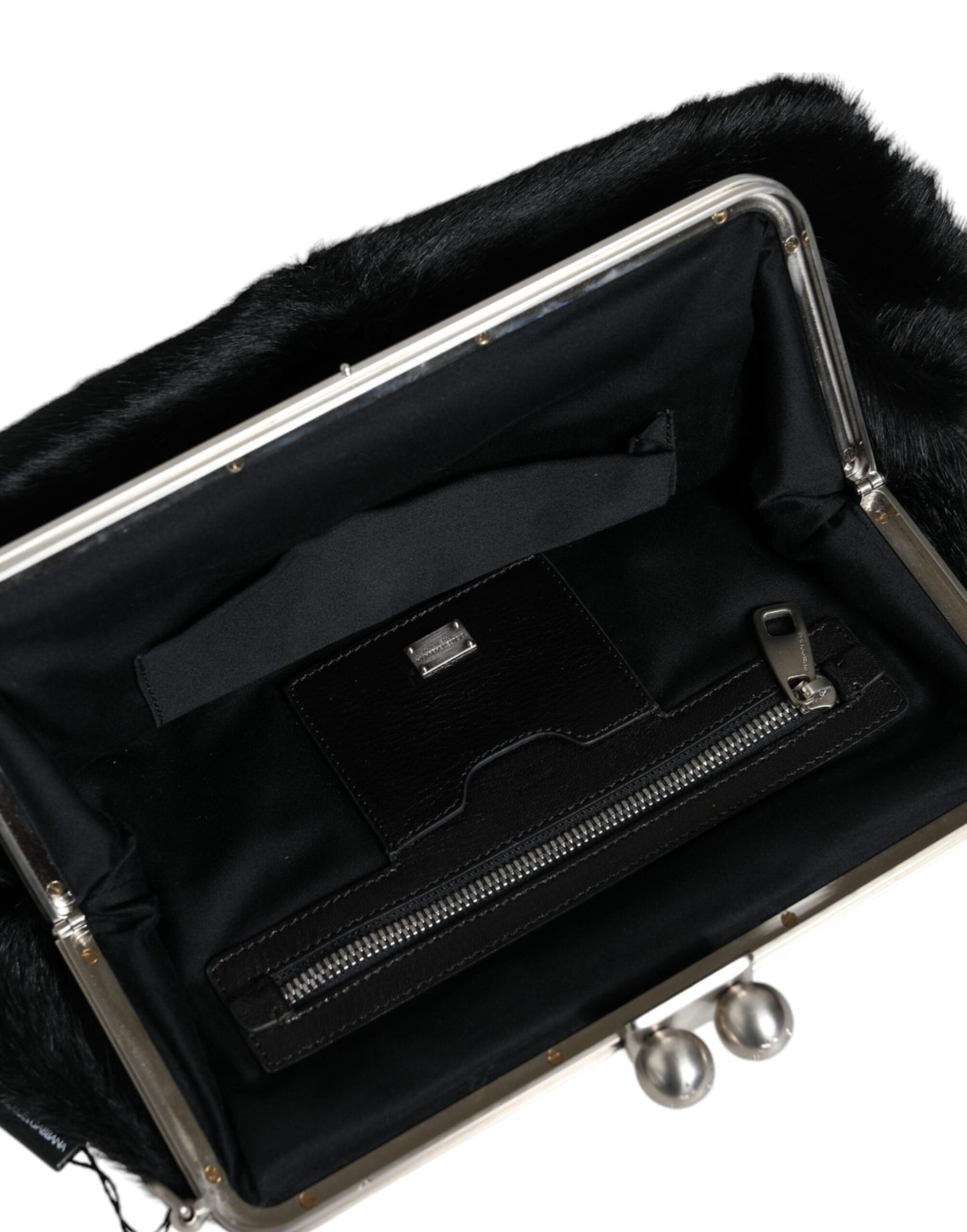 Dolce &amp; Gabbana Schwarze Pelzhandtasche Clutch Geldbörse Beuteltasche