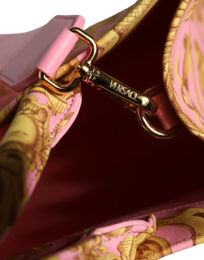 Versace – Große Einkaufstasche aus Stoff und Leder mit Aufdruck in Rosa