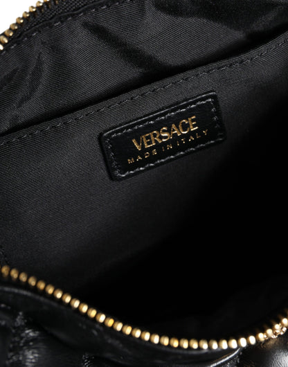 Versace – Schwarze, kleine Umhängetasche aus gestepptem Lammleder