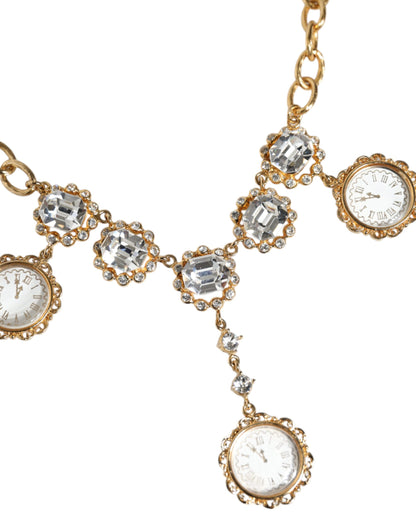 Dolce &amp; Gabbana Statement-Halskette mit goldener Kette und Kristalluhr aus Messing