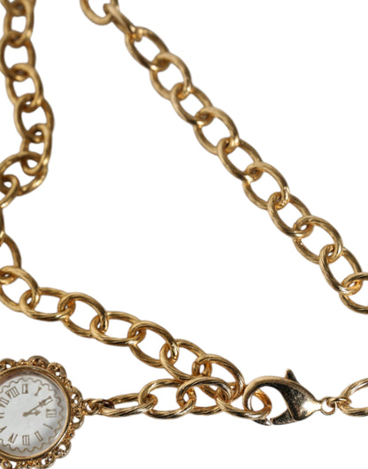 Dolce &amp; Gabbana Statement-Halskette mit goldener Kette und Kristalluhr aus Messing